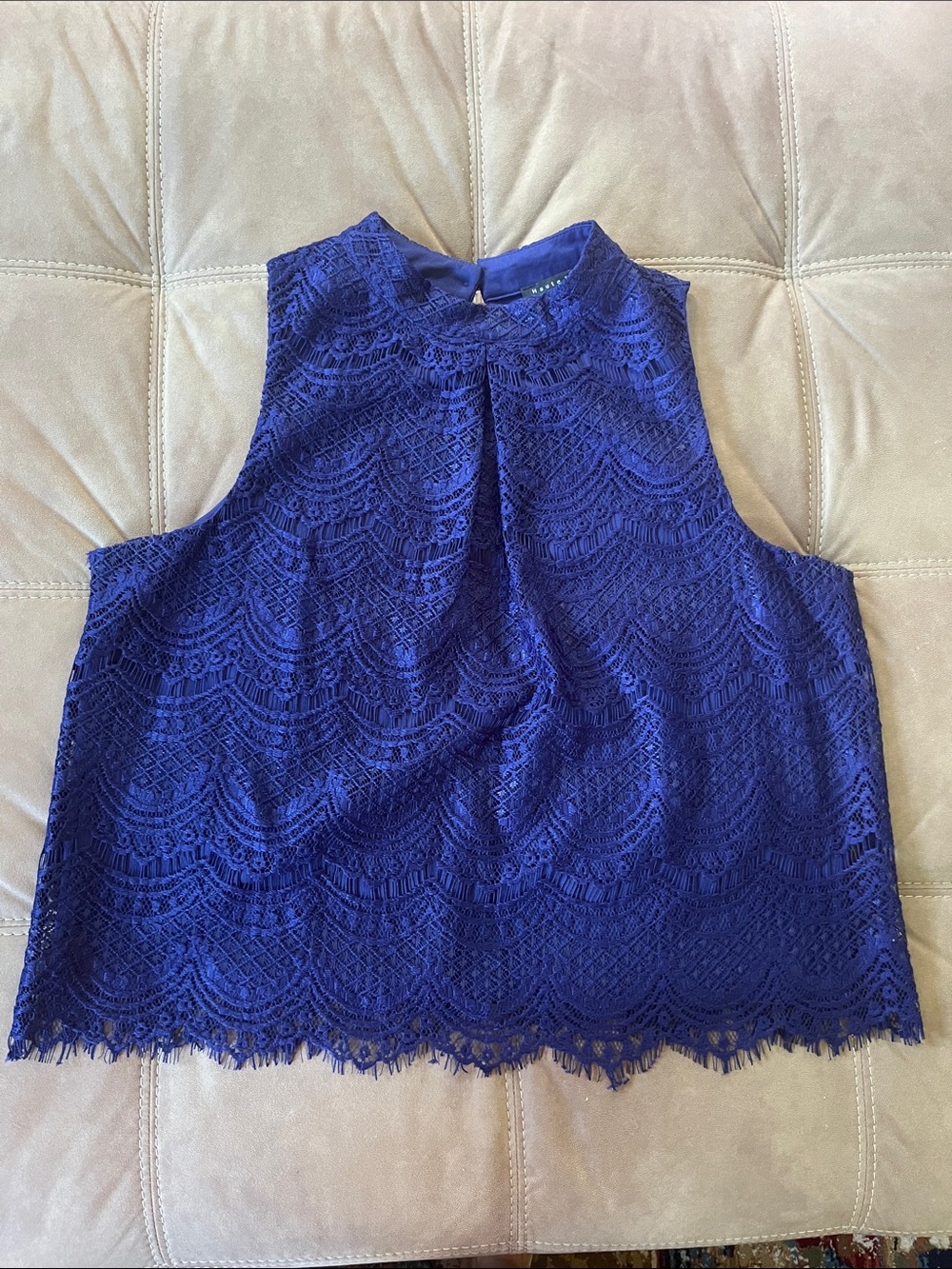 Haute Monde Royal Blue Lace High-Neck Sleeveless Blouse